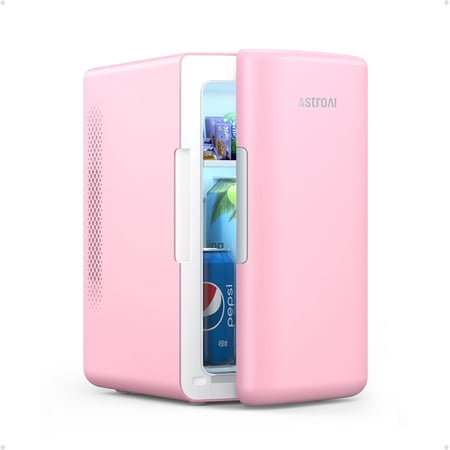AstroAI Pink Mini Fridge, Personal Refrigerator 6 Liter/8 Cans Makeup Skincare Fridge 110V AC/ 12V DC Portable Thermoelectric Cooler and Warmer Little Tiny Fridge for Bedroom, Beverage, Skincare