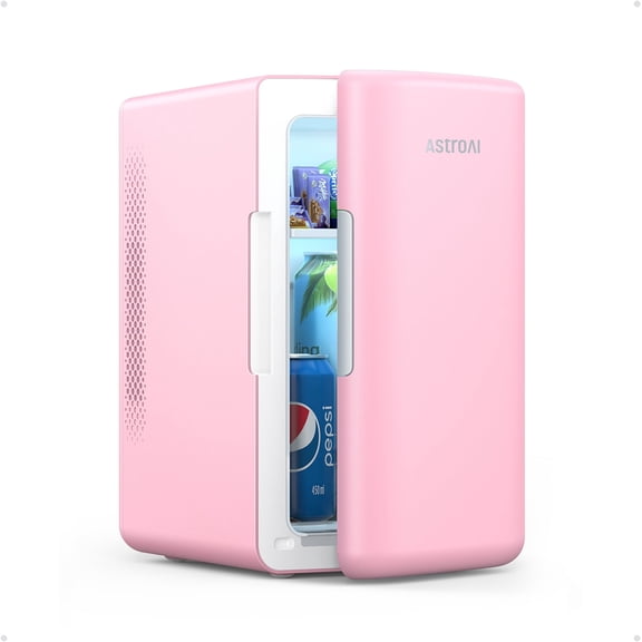 AstroAI Pink Mini Fridge, Personal Refrigerator 6 Liter/8 Cans Makeup Skincare Fridge 110V AC/ 12V DC Portable Thermoelectric Cooler and Warmer Little Tiny Fridge for Bedroom, Beverage, Skincare