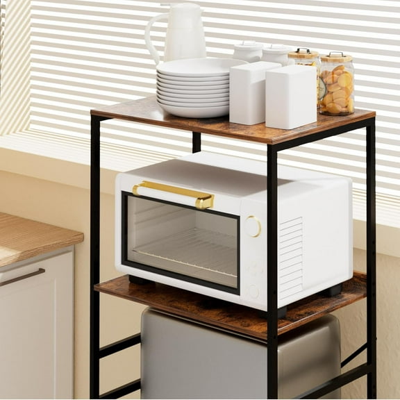 Mini Fridge Shelf - 2-Tier Adjustable Microwave and Fridge Stand for Dorm, Kitchen, Office - Brown