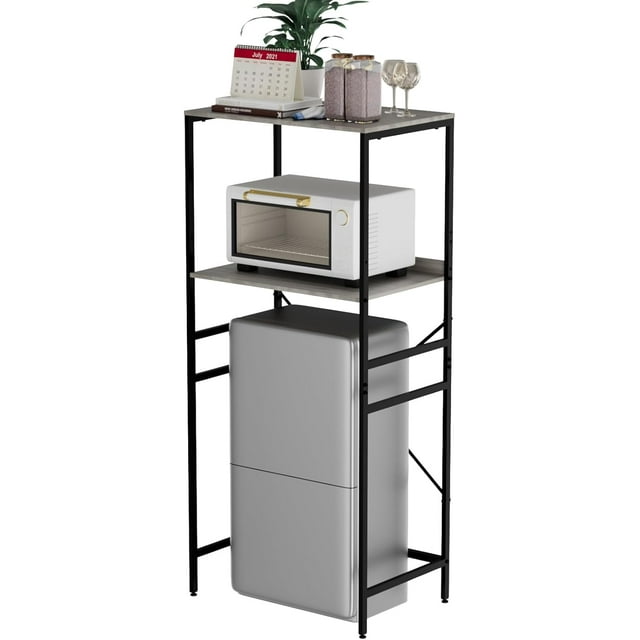 Mini Fridge Shelf Mini Fridge and Microwave Stand Over Mini Fridge Storage Rack Height Adjustable Microwave and Fridge Stand Suitable for Dorm, Kitchens, Offices, Gray