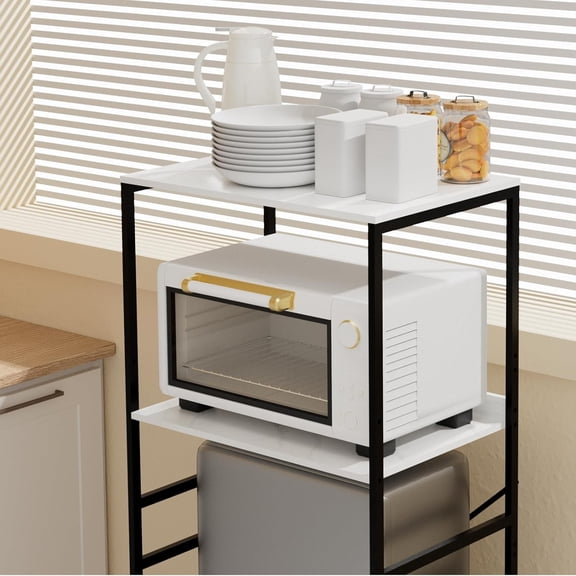 Mini Fridge Shelf Mini Fridge and Microwave Stand Over Mini Fridge Storage Rack Height Adjustable Microwave and Fridge Stand Suitable for Dorm, Kitchens, Offices,Marble-Look