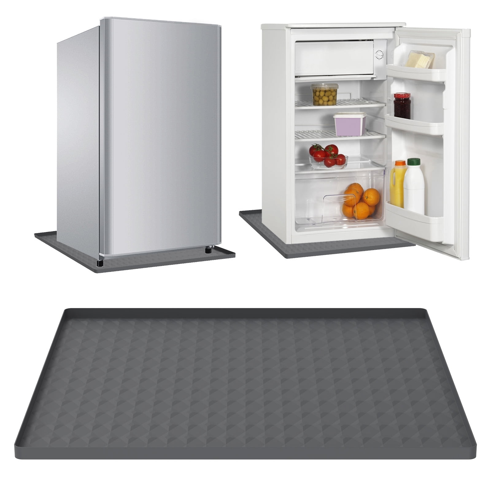 Mini Fridge Silicone Mat with 0.8 Inch Raised Edges 23.6×23.6 Inch Under Refrigerator Mat Soft Under Refrigerator Floor Protector Washable Under Washing Machine Mat