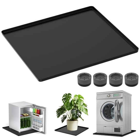 Mini Fridge Silicone Mat with 4 Base Raisers 22.8"x22.8"x0.8" Mini Fridge Drip Tray Leak-Resistant Under Refrigerator Mat