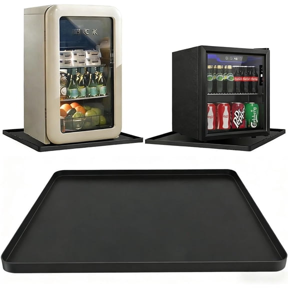 Mini Fridge Silicone Mat with 4 Base Raisers - 20" x 20" x 0.6" Mini Fridge Drip Tray Under Refrigerator Mat Carpet Floor Protector Leak-Resistant Portable AC Pan for Washing Machine, Black