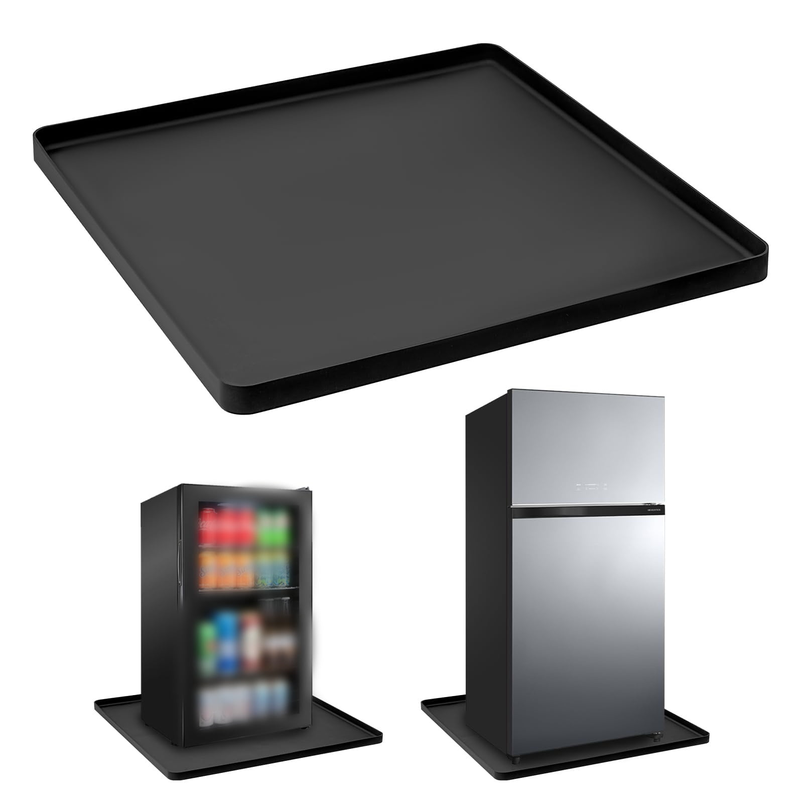Mini Fridge Silicone Mat with Raised Edge, 23.6''x23.6'' Under Refrigerator Mat, Mini Fridge Beverage Refrigerator Freezer Wine Cooler Mat, Black