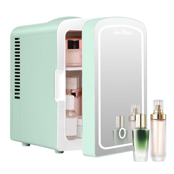 iceBlue Mini Fridge & Skincare Fridge with Mirror - 4L/6 Can Portable Cooler for Car/Home Cosmetic & Beverage Storage