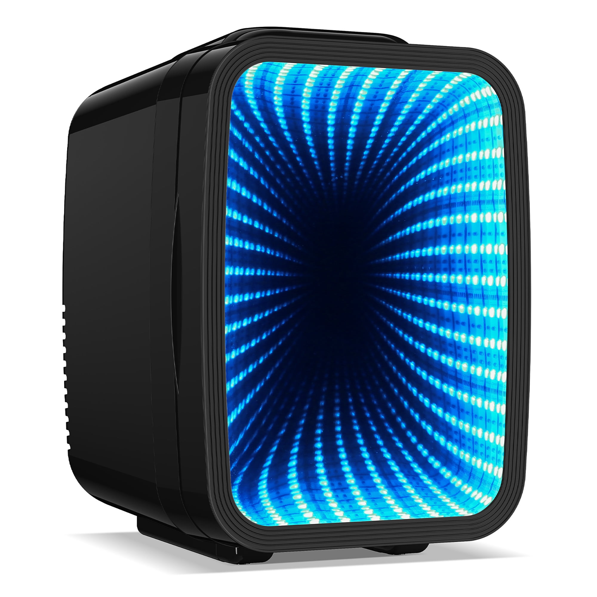 Aisutha Mini Fridge, 4 Liter/6 Cans Small Refrigerator With 6 Colorful Dimmable LED Light,Portable Cooler and Warmer mini fridge for Gaming room, Bedroom,Office and Car (Black)