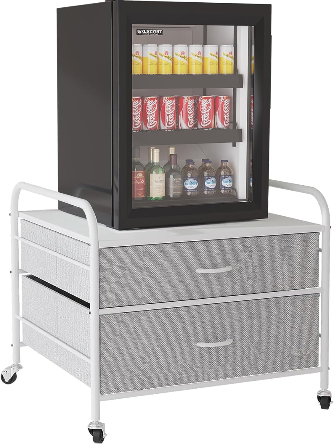 Mini Fridge Stand, 120LBS Fridge Stand with 2 Large Fabric Drawers ...