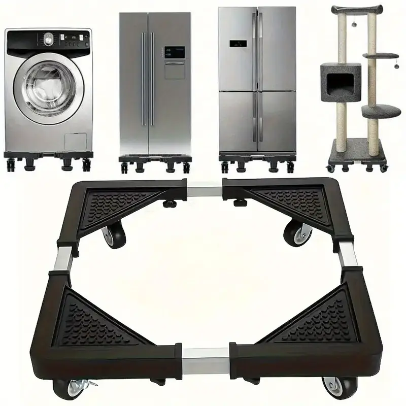 Mini Fridge Stand with 4 Locking Wheels 17.7"-25.6" Adjustable Dolly Washing Machine Stand Base，for Furniture Portable Refrigerator Dryer Stand（Black）