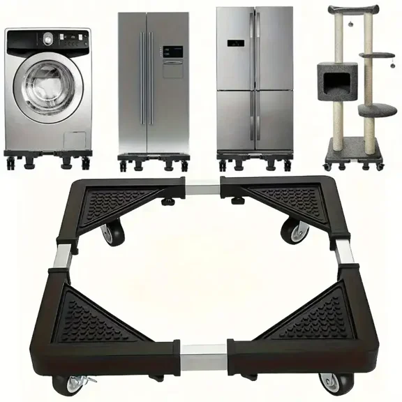 Mini Fridge Stand with 4 Locking Wheels 17.7"-25.6" Adjustable Dolly Washing Machine Stand Basefor Furniture Portable Refrigerator Dryer StandBlack