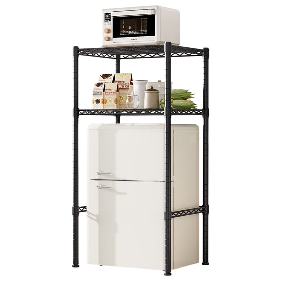 Mini Fridge Stand Adjustable Height Storage Shelf Metal Storage Rack Trash Can and Microwave Stand for Dorm, Kitchen, Office, Apartment