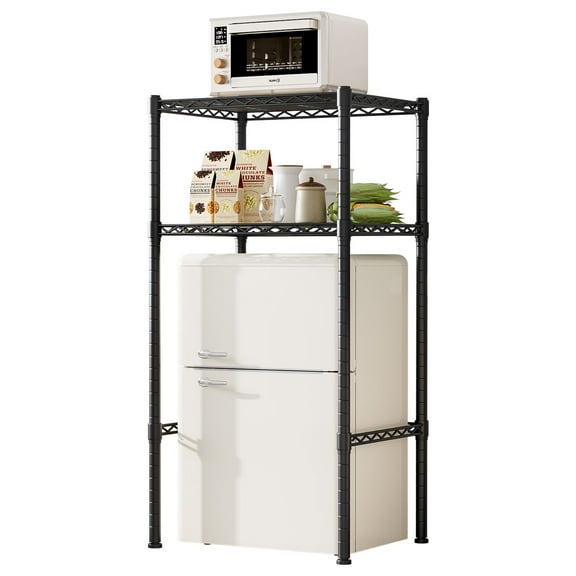 Mini Fridge Stand Adjustable Height Storage Shelf Metal   Storage Rack Trash Can and Microwave Stand for Dorm, Kitchen,   Office, Apartment