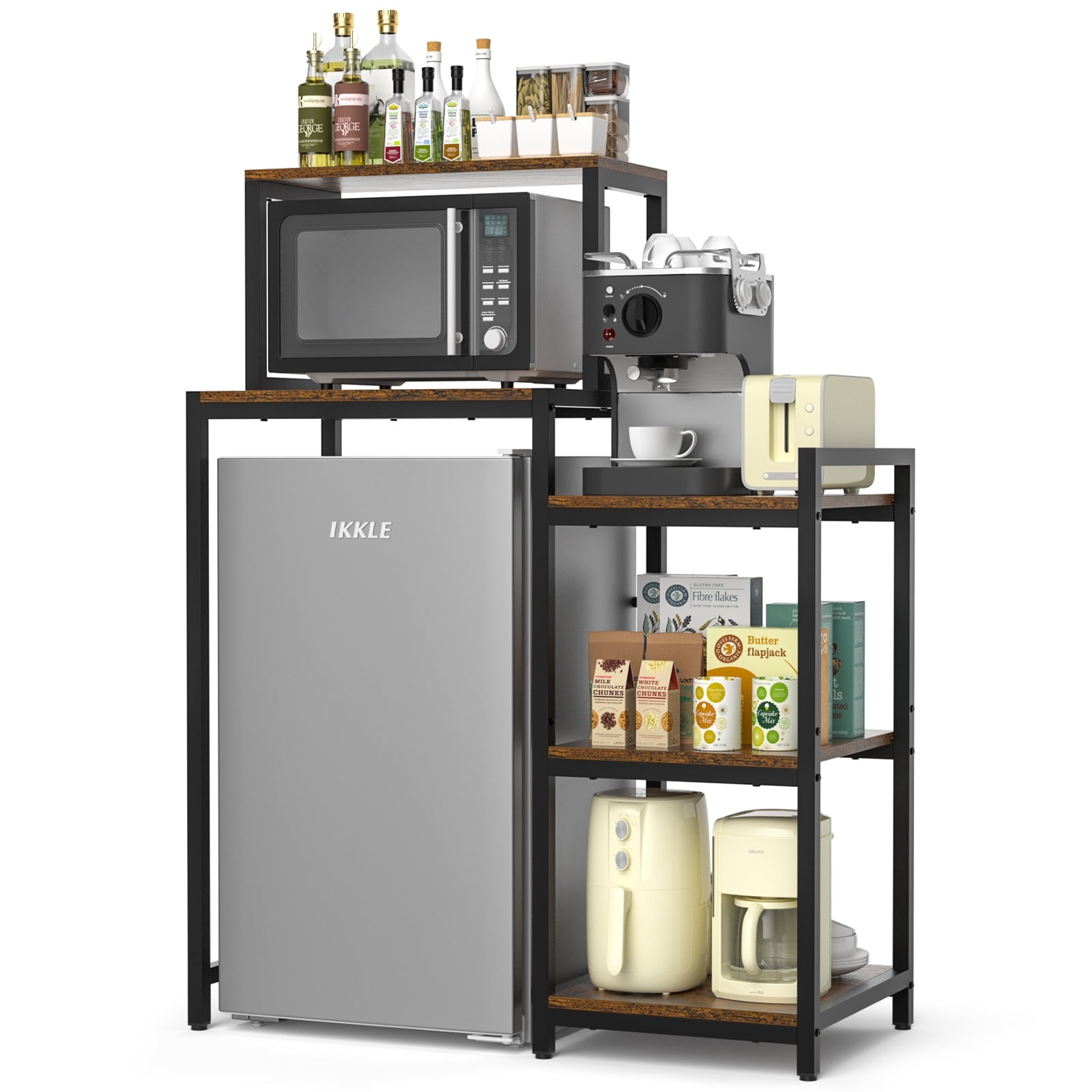 Mini Fridge Stand & Microwave Stand with 3-Tier Storage Shelves for Dorm Kitchen