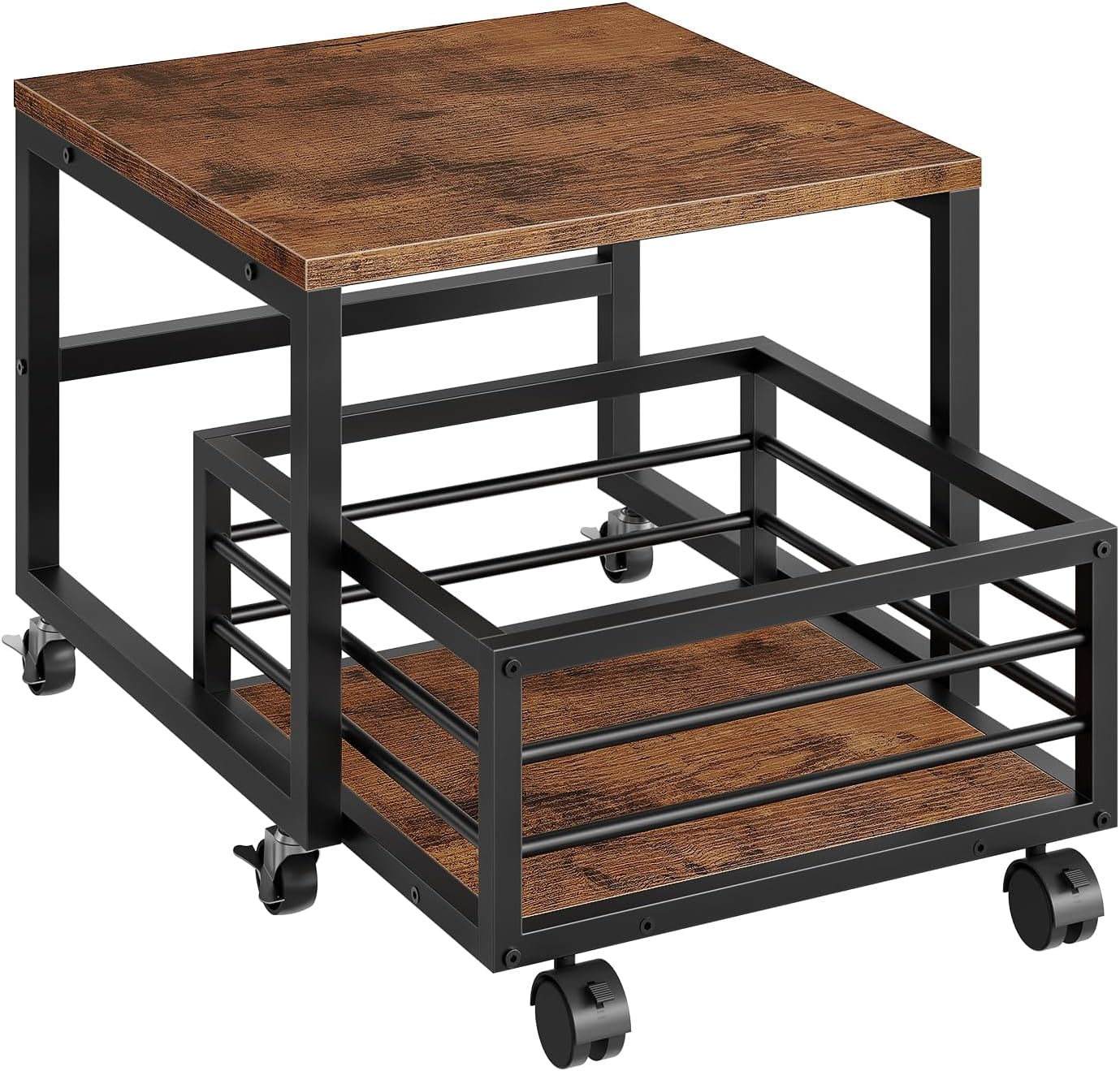 Mini Fridge Stand with Movable Storage Basket, Mini Fridge Cabinet with Wheels and Adjustable Feet, Sturdy Metal Frame, for Home, Apartment,Office, Dorm