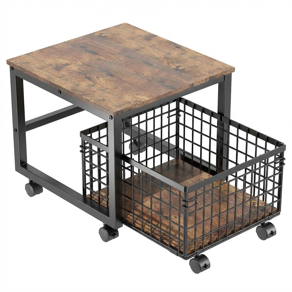 Mini Fridge Stand with Movable Storage Cart & Swivel Wheels, Mini Fridge Stand on Wheels, Adjustable Feet & Heavy Duty Metal Frame (Holds 198 Lbs) for Home, Office, Dorm, Coffee Bar