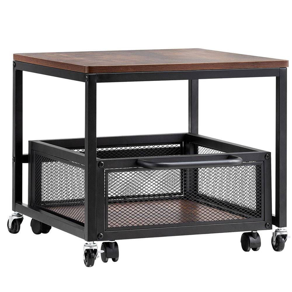 Mini Fridge Stand with Storage, 198 lbs Mini Fridge Table with Movable Storage Cart & Swivel Wheels, Beverage Refrigerator Stand for Coffee Bar, Mini Fridge Organizer for Home Dorm, Dark Brown