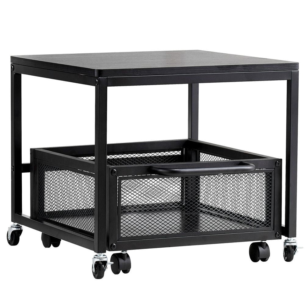 Mini Fridge Stand with Storage, 198 lbs Mini Fridge Table with Movable Storage Cart & Swivel Wheels, Beverage Refrigerator Stand for Coffee Bar, Mini Fridge Organizer for Office Home Dorm, Black