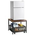 thumbnail image 1 of Mini Fridge Stand with Storage, 198lbs Capacity, Movable Cart & Wheels - Beverage Refrigerator Table for Dorm, Kitchen, Office - Light Brown Mini Fridge Organizer, 1 of 9