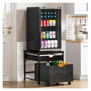 Mini Fridge Stand with Storage Drawer, 300 lb Load Capacity Mini Fridge Stand with Lockable Wheel, Beverage Compact Refrigerator Stand Storage Cabinet, Dorm Fridge Stand