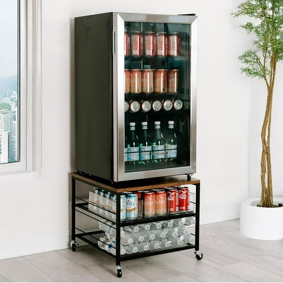 Mini Fridge Stand with Storage, Fridge Cabinet, Heavy Duty Refrigerator Stand Beverage, Dorm Fridge Cart, Microwave Stand, Nightstand, Kitchen Storage Organizer, End Table, Record Player Stand