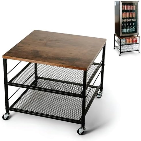 Mini Fridge Stand with Storage, Fridge Cabinet, Heavy Duty Refrigerator Stand Beverage, Dorm Fridge Cart, Microwave Stand, Nightstand, Kitchen Storage Organizer, End Table, Record Player Stand