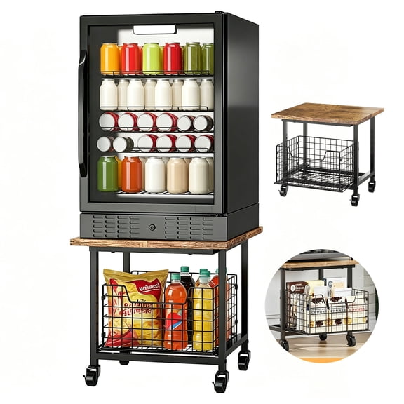 iFaveorr Mini Fridge Stand with Storage, Small Refrigerator Stand with 4 Lockable Wheels, Mini Fridge Shelf Cabinet-Max Load 300 lbs Heavy Microwave Stand Utility Cart for Dorm, Apartment, Kitchen