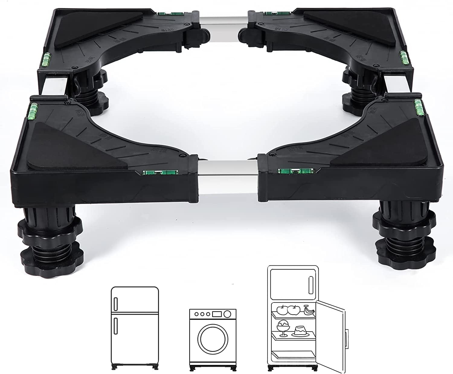 Mini Fridge Stand Universal Stand Base Adjustable Refrigerator Stand with 4 Strong Feet Washing Machine Pedestal Multi-Functional Base for Dryer (Black)