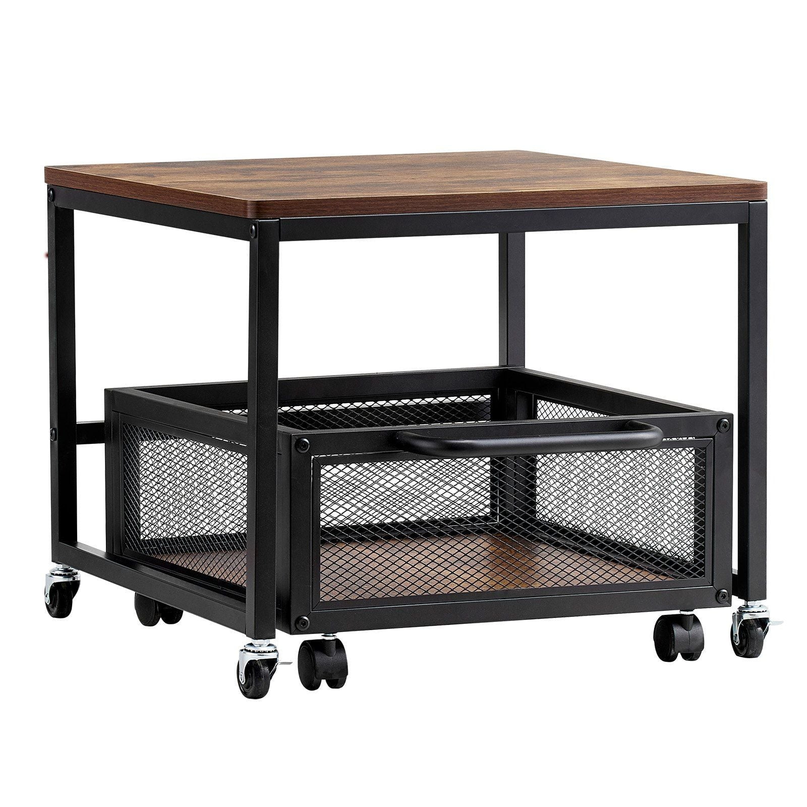 Mini Fridge Stand with  198lbs Cart & Swivel Wheels Light Brown