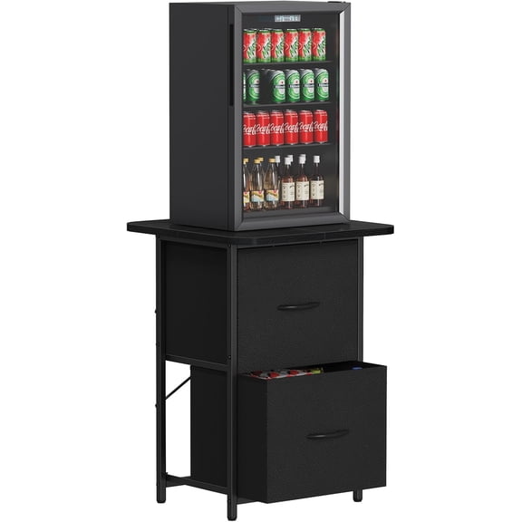 Mini Fridge Stand with Drawers Heavy Duty 220 LBS Compact Beverage Cooler Rack Shelf Black Legs