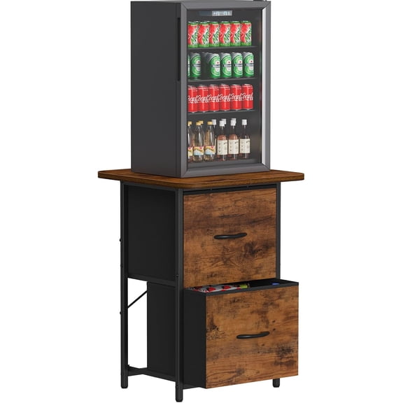Mini Fridge Stand with Drawers Heavy Duty 220 LBS Compact Beverage Cooler Rack Shelf Retro Legs