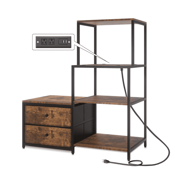 Cooday Mini Fridge Stand with Storage, Microwave and mini Fridge Stand with Power Outlet, Coffee Bar,Kitchen Baker,for Dorm,Office(Brown)