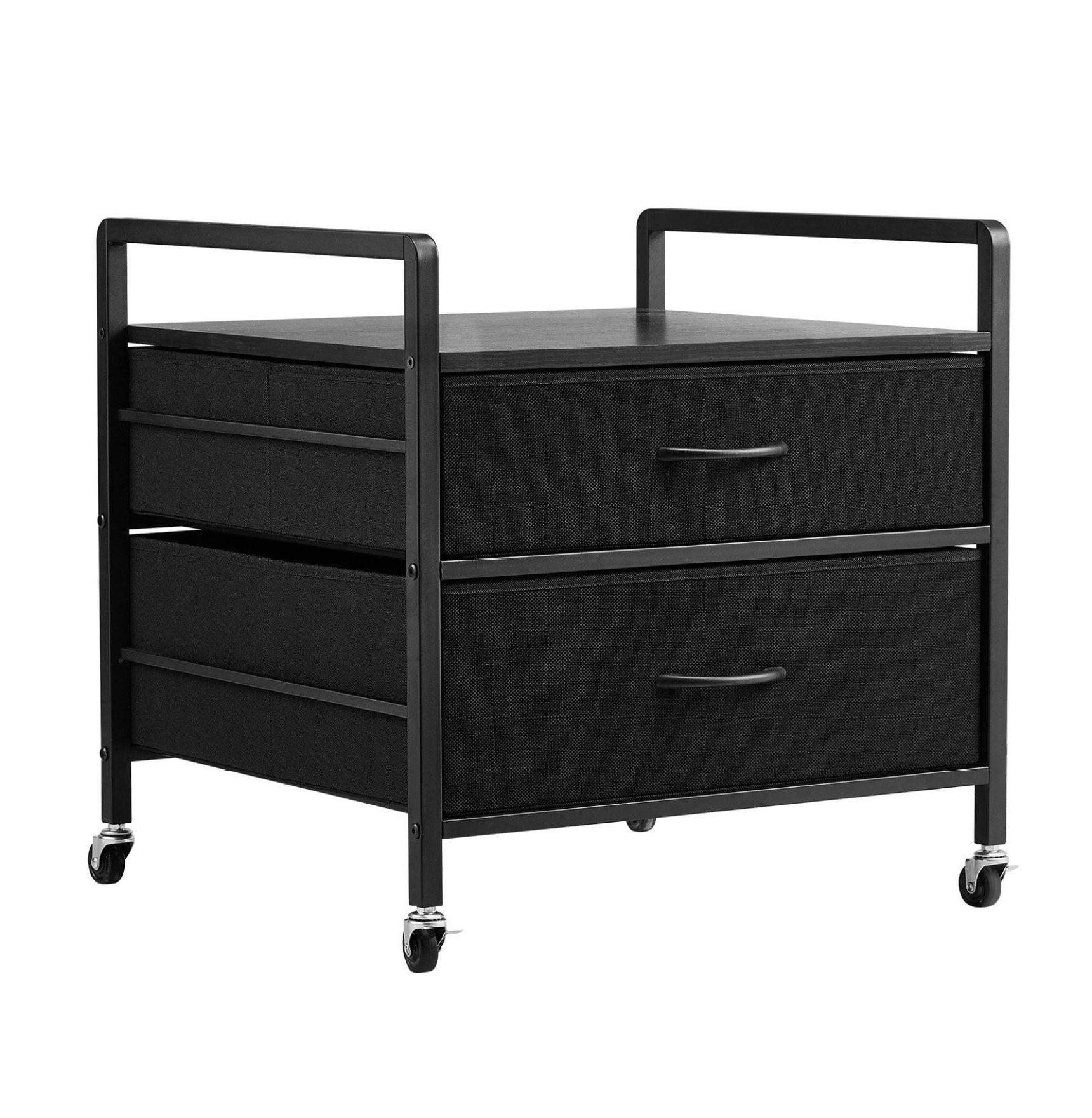 Mini Fridge Stand with Storage, 176 lb Capacity, 2 Drawers & Wheels - Black Organizer for Dorm, Apartment, Office - Mobile Mini Fridge Table