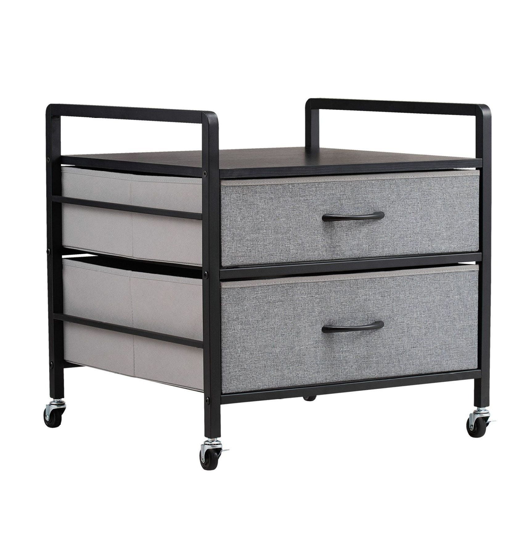 Mini Fridge Stand with Storage, 176 lbs Capacity, Gray Woodgrain - 2 Drawers, Mobile Refrigerator Table, Durable Small Appliance Stand