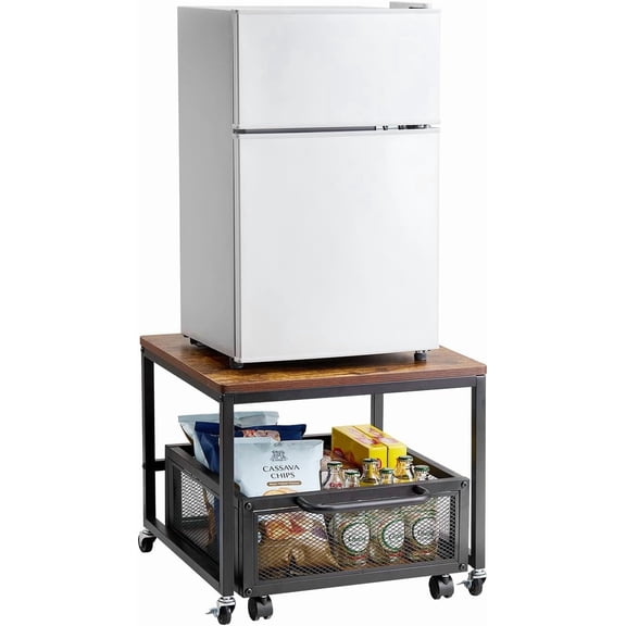 Mini Fridge Stand with Storage, 198 lbs Mini Fridge Table with Movable Cart & Swivel Wheels, Beverage Refrigerator Stand for Coffee Bar, Home, Dorm