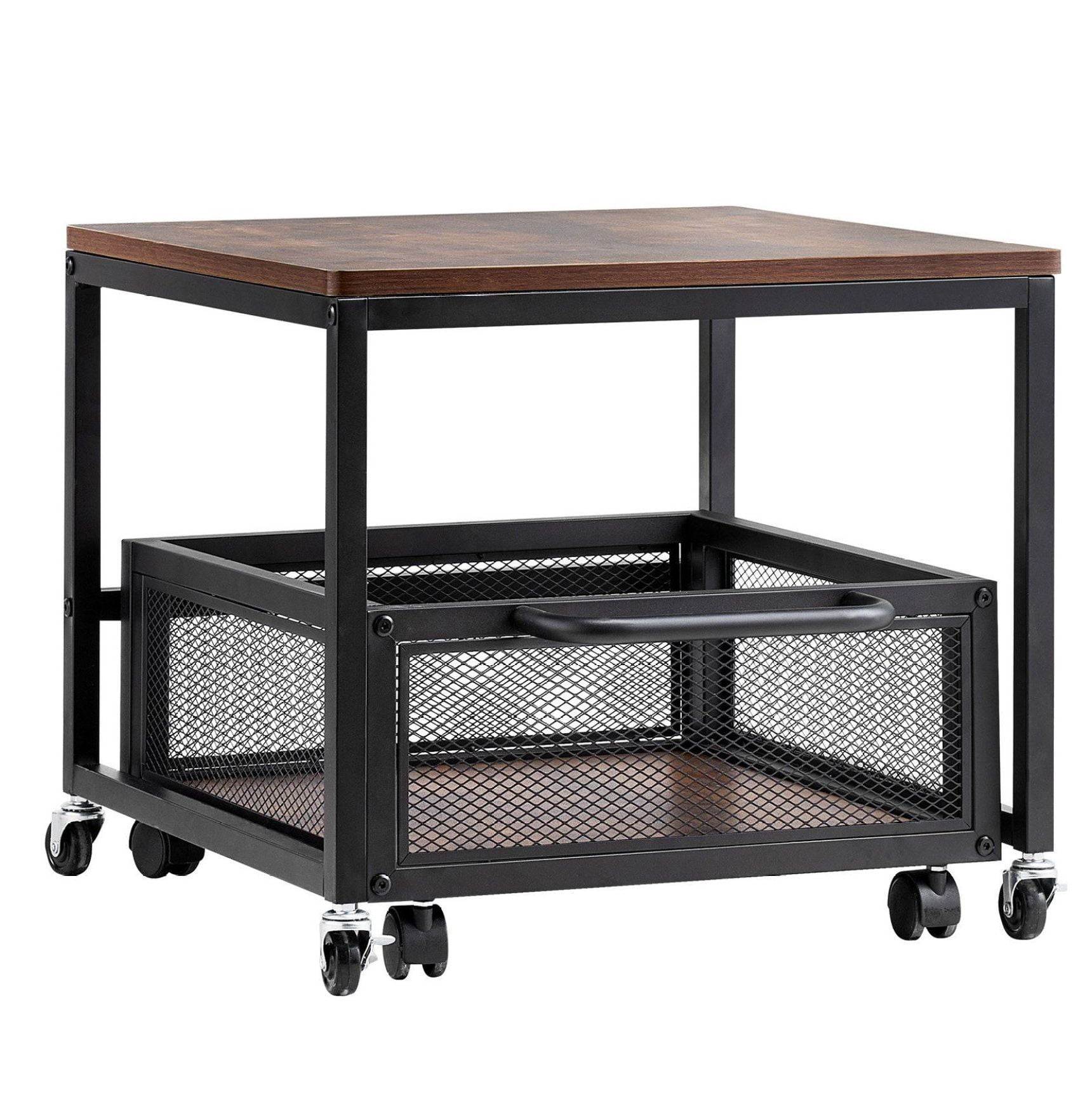 Mini Fridge Stand with Storage, 198lbs Capacity, Swivel Wheels - Beverage Refrigerator Table for Home, Dorm, Coffee Bar - Dark Brown Organizer