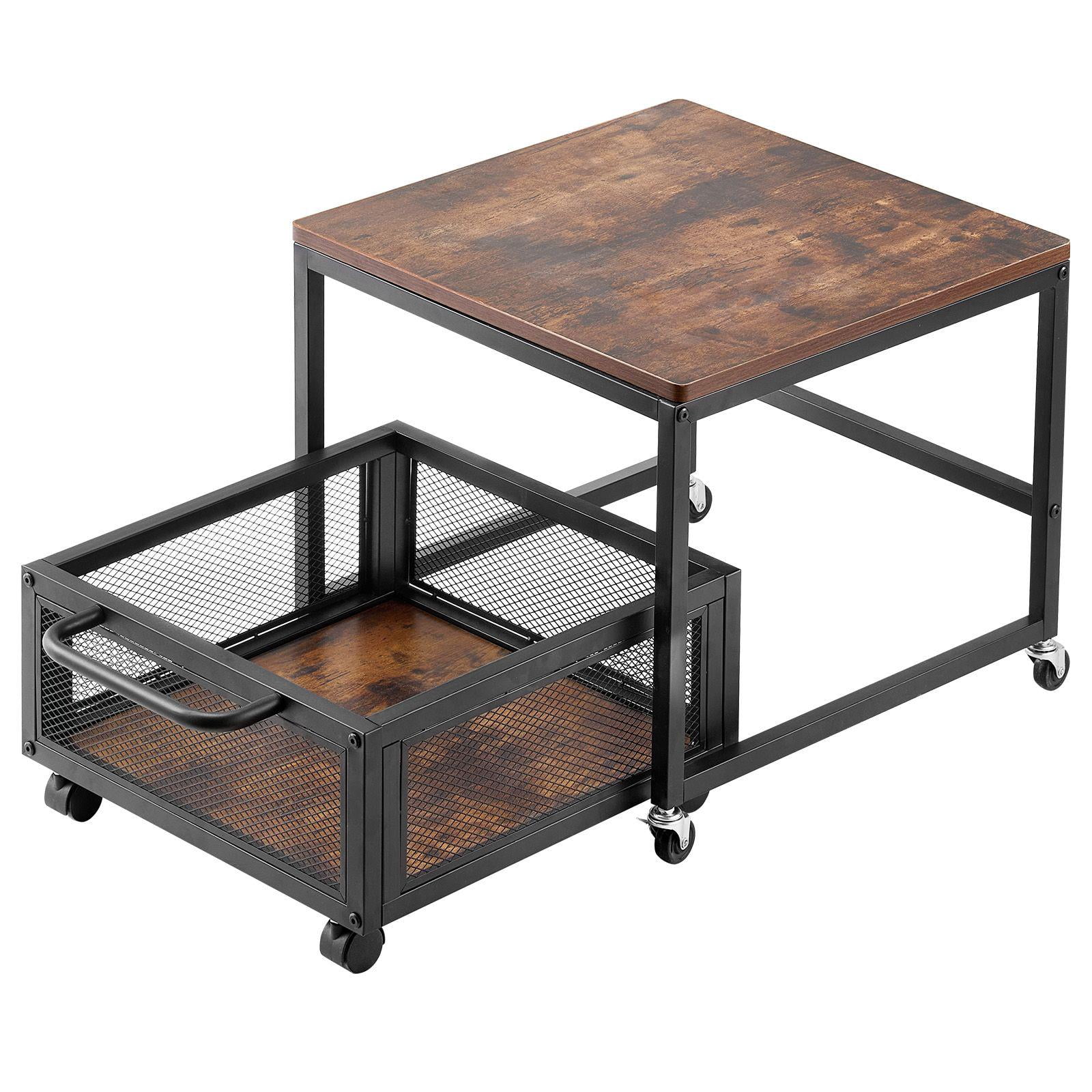 Mini Fridge Stand with Storage Cart 198 lbs Capacity Movable Swivel Wheels Beverage Refrigerator Table for Home Dorm Coffee Bar Dark Brown