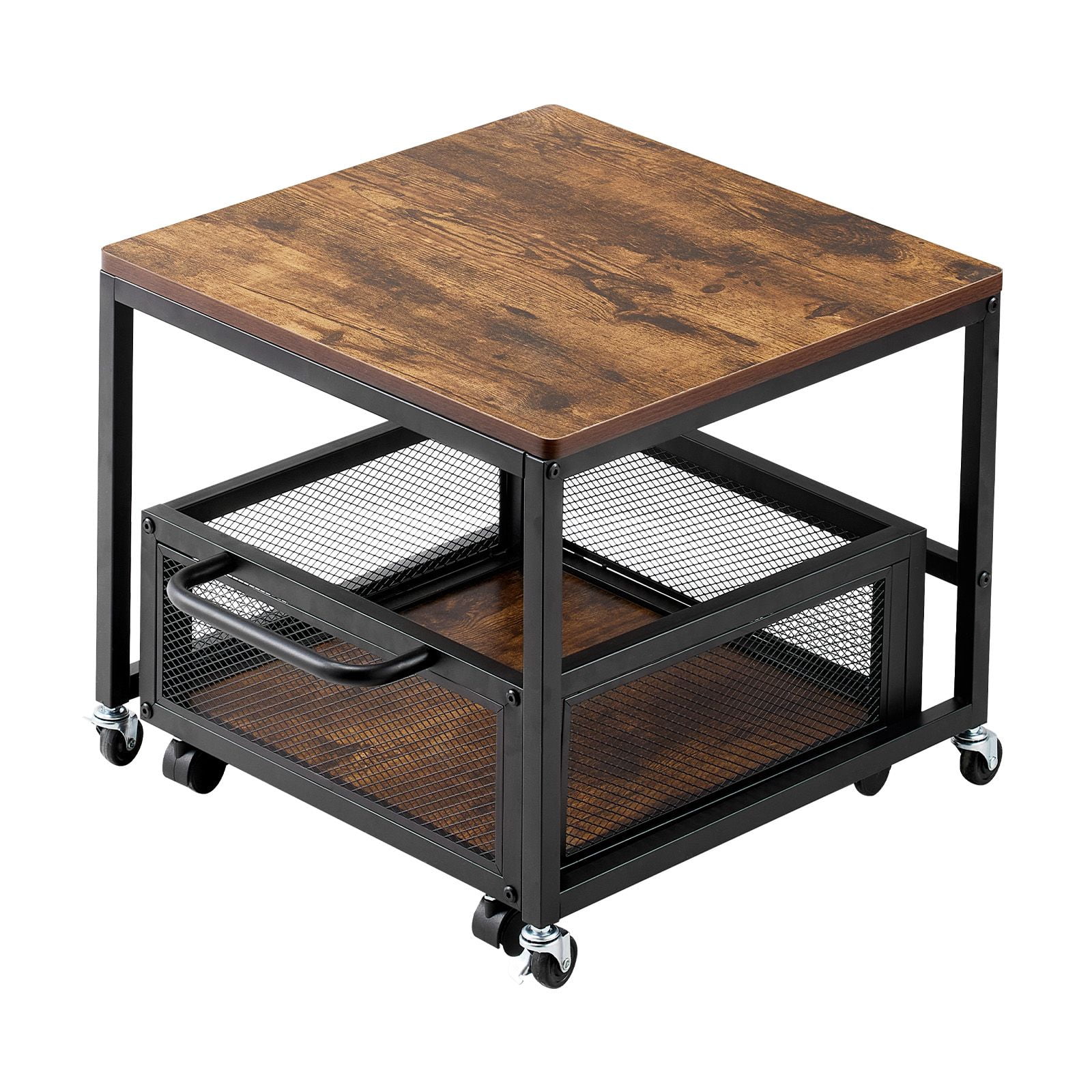 Mini Fridge Stand with Storage Cart, 198lb Capacity & Swivel Wheels for Coffee Bar, Dorm Room, Light Brown (Fridge Not Included)