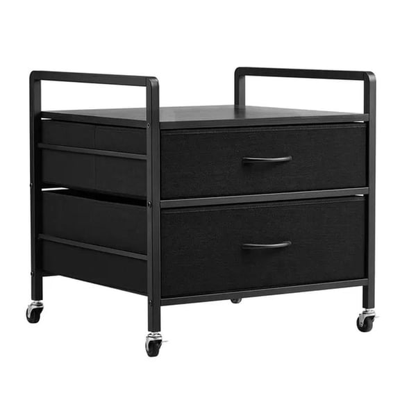 Mini Fridge Stand with Storage, Table with 2 Drawers & 4 Swivel Wheels, Mobile Shelf, Black Organizer for Dorm, Apartment, Office, Bedroom