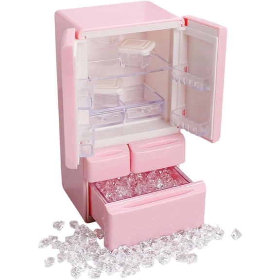 Mini Fridge Toy, Miniature Refrigerator for Dollhouse – Pretend Play Appliance with Freezer and Accessories, Mini Fridge Furniture Toy for Kids Girls