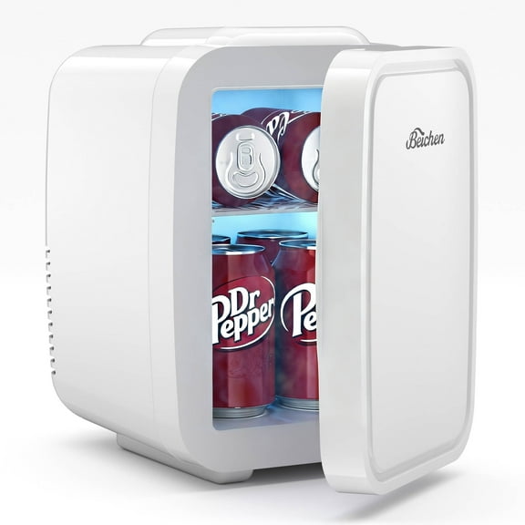 BEICHEN Mini Fridge, 4L/6 Can Small Refrigerator for Bedroom, Car, Office & Dorm,110V AC/ 12V DC Thermoelectric Cooler and Warmer for Cosmetics, Beverage and Food, White
