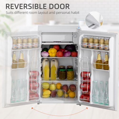 Mini Fridge with Freezer Single Door Compact Refrigerator Adjustable Thermostat Reversible Door for Dorm Office White