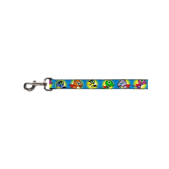 Mini Friendly Cute Smiling Dinosaur Characters on Blue Fun Animal Pet Dog Leash