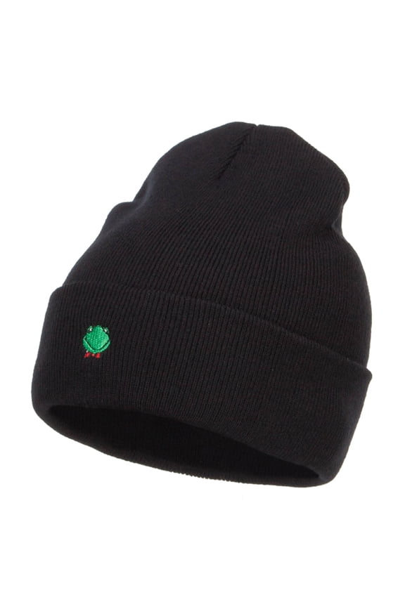 Mini Frog Embroidered Long Beanie - Black OSFM