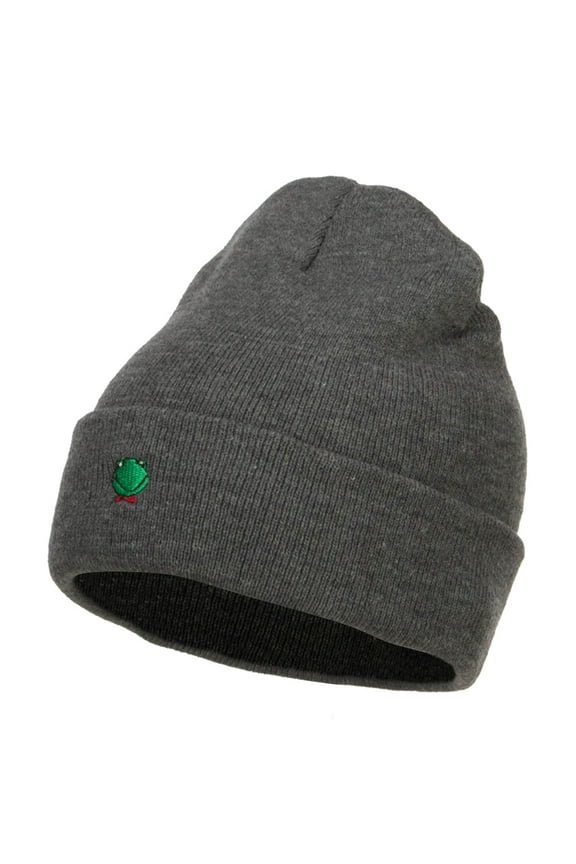 Mini Frog Embroidered Long Beanie - Dk Grey OSFM