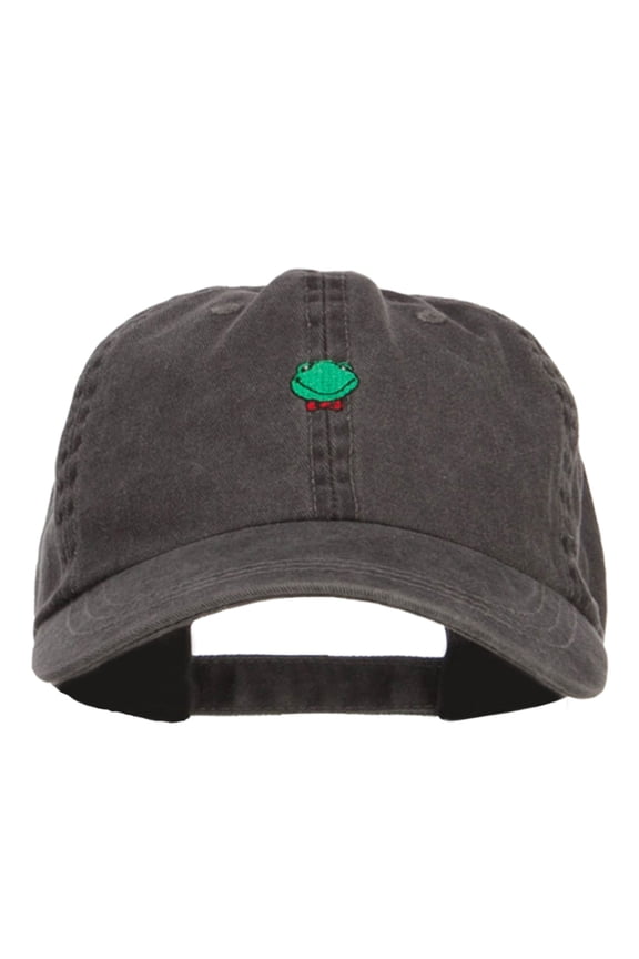 Mini Frog Embroidered Washed Cap - Black OSFM