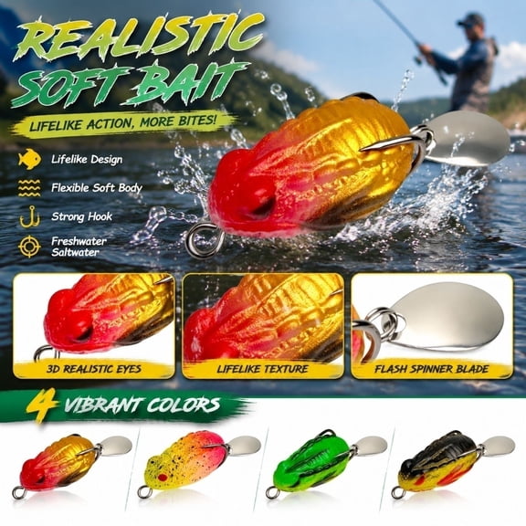 Mini Frog Topwater Fishing Lure 3.3cm 4g Spinner Bait with Double Hook for Bass Snakehead Perch Pond Weed Cover Game Casting Rig