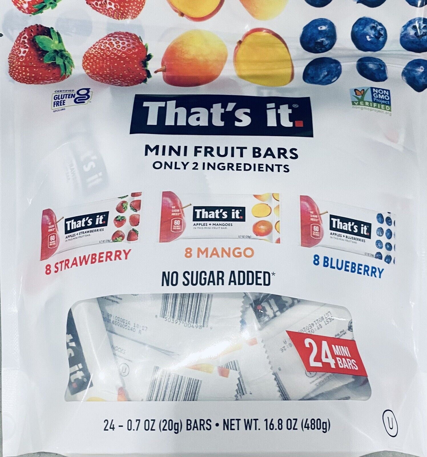 Mini Fruit Bars Blueberry Strawberry & Mango Variety 24 Bars