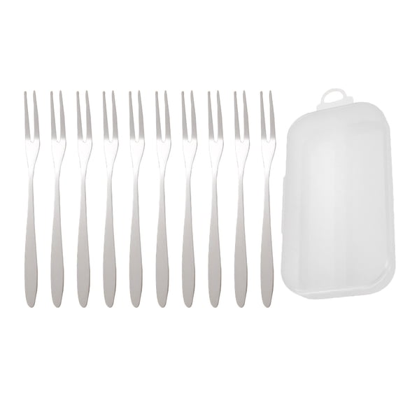 Mini Fruit Fork Set Stainless Steel Wood Handle 10-Pack Tableware Kit with Storage Box Rust-Resistant Daily Utensils 5.7x3.3x0.94in
