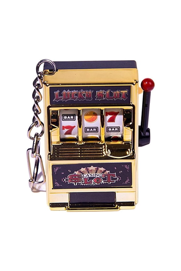 Mini Fruit Machine Keychain, Simulated Slot Machine Game with Reels, for Keychain Decoration and Fidget, Gold