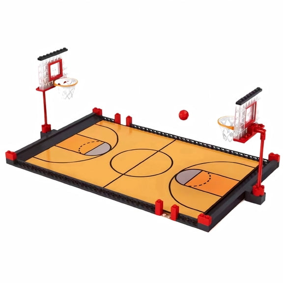 Mini Full Basketball Court Building Block Set with Dual Hoops, Creative Birthday Gift, Home Office Table Centerpiece